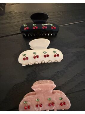 Cream Cherry Embellished Hair Claw